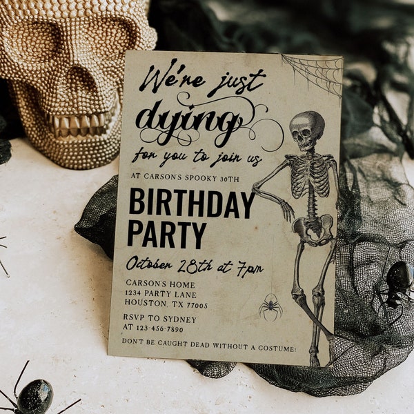 Editable Vintage Halloween Birthday Party Invitation Antique Skeleton Invite Gothic Adult Halloween Birthday Invitation Template 2018