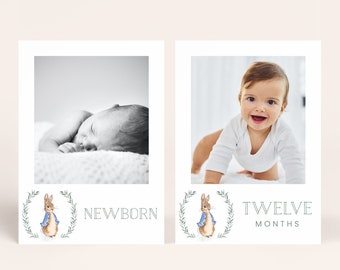 Peter Rabbit Boy First Birthday Photo Banner, Peter Rabbit Monthly Milestone Photo Cards, Peter Rabbit Photo Banner Newborn-12 Months 1011