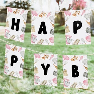 Baking Happy Birthday Banner, Cupcake Decorating Party Banner, Chef Party Cooking Class Baking Theme Banner Edit to Say Anything 82BK