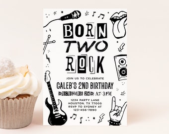 Rock and Roll 2nd Birthday Invitation Born Two Rock Invite Rock ’N Roll Second Birthday Party Rock Music Invitation Editable Template 1033