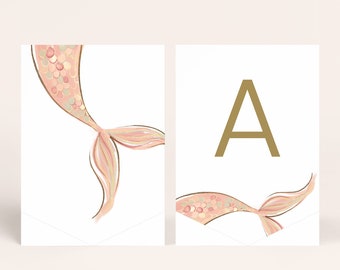 Editable Mermaid Happy Birthday Banner Orange Mermaid One High Chair Banner Minimal Mermaid A-Z Banner Bunting Edit to Say Anything 1002