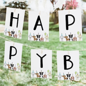 Dog Happy Birthday Banner, Puppy Party Banner, Printable Pawty Dog Theme Birthday Banner Edit to Say Anything 44DG