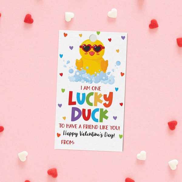 Printable I am One Lucky Duck to Have a Friend Like You Valentine’s Day Gift Tag, Editable Rubber Duck Kids Classroom Valentine Card 3003