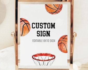 Basketball-Geburtstagsschild, bearbeitbares Basketball-Partyschild, anpassbare Rookie-Geburtstags-Signage-Dekorationsvorlage 26BA