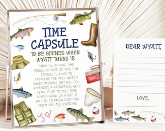 Fishing Time Capsule, O Fishally One Boy 1st Birthday Party Guest Book, Ofishally Time Capsule, Fishing Party Decorations Template 83FI