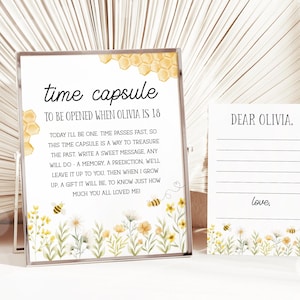 Bee Time Capsule, First Bee Day Girl Birthday Party Guest Book, Beeday 1st Birthday Time Capsule Party Decorations Template 78BE