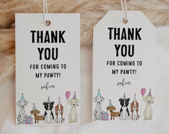 Editable Dog Girl Birthday Party Favor Tag, Puppy Pawty Thank You Tags, Dog Theme Party Goodie Bag Label, Dog Gift Tag 1016