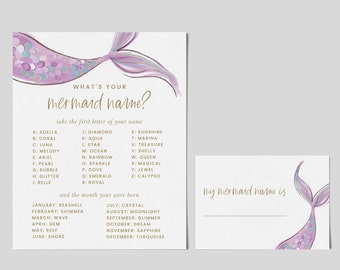 Editable What's Your Mermaid Name Game, Mermaid Birthday Game, Purple Mermaid Birthday Party Activity, Modern Mermaid Name Party Game 1001