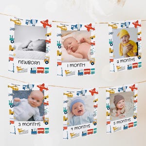 Transport Erster Geburtstag Monatliches Fotobanner, Autos LKW Fahrzeuge Ein Meilenstein Fotokarten, Dinge, die Foto Garland 12TR gehen