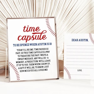 Cápsula del tiempo del béisbol, libro de visitas para la fiesta del primer cumpleaños del niño del año de novato, cápsula del tiempo del año de novato, plantilla de decoraciones para fiestas de béisbol 75BB