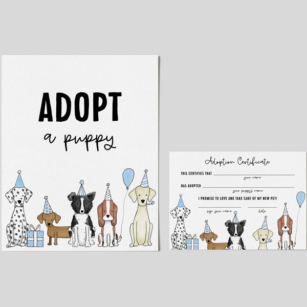 Adopte un signo de cumpleaños de cachorro, certificado de adopción de perro, signo de adopción de cachorro, adopte una actividad de cumpleaños de Pawty de cachorro de perro 1015