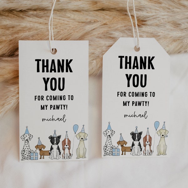 Editable Dog Birthday Party Favor Tag, Puppy Pawty Thank You Tags, Dog Theme Party Goodie Bag Label, Dog Gift Tag 1015