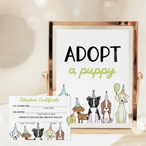 Adopt a Puppy Birthday Sign, Puppy Adoption Certificate, Adopt a Dog Sign, Dog Birthday Activity Template 44DG