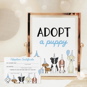 Adopt a Puppy Boy Birthday Sign, Puppy Adoption Certificate, Adopt a Dog Sign, Dog Birthday Activity Template 42DG