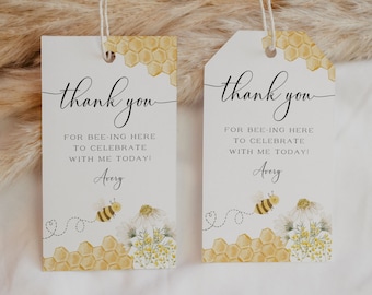 Bee Birthday Party Favor Tag Editable Template, 1st Bee Day Thank You Tag, Bumble Bee Goodie Bag Label, Honey Bee Gift Tag 1020