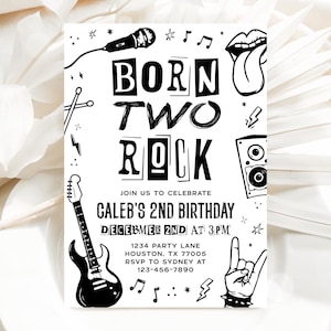 Rock and Roll 2nd Birthday Invitation, Born Two Rock Invite, Rock ’N Roll 2nd Birthday Party, Rock Music Invitation Editable Template 40RR