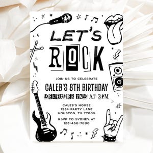 Rock and Roll Birthday Invitation, Let's Rock Invite, Rock ’N Roll Birthday Party, Rock Music Invitation Editable Template 40RR