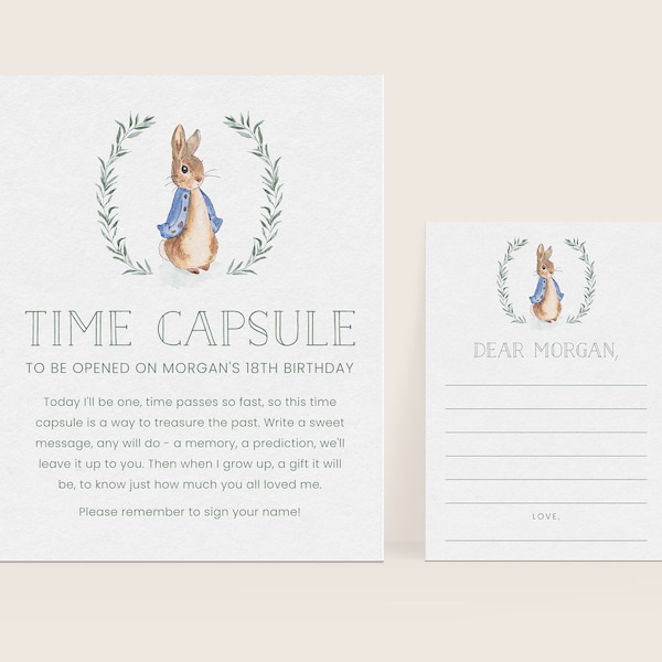Editable Peter Rabbit Time Capsule, Peter Rabbit Birthday Guest Book, Peter Rabbit Time Capsule Boy First Birthday 1011