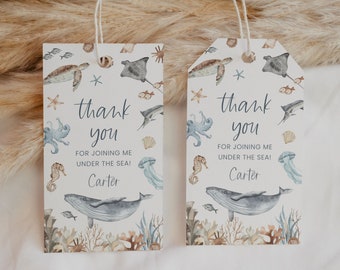 Under the Sea Birthday Party Favor Tag, Under the Sea Thank You Tag, Ocean Sea Creatures Goodie Bag Label, Under the Sea Gift Tag UTS1