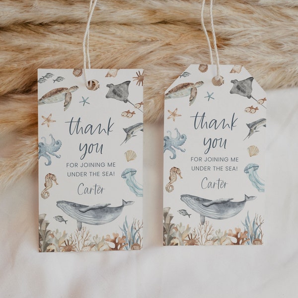 Under the Sea Birthday Party Favor Tag, Under the Sea Thank You Tag, Ocean Sea Creatures Goodie Bag Label, Under the Sea Gift Tag UTS1