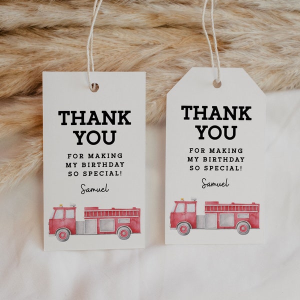 Firetruck Birthday Party Favor Tag Editable Template, Firefighter Thank You Tag, Fireman Goodie Bag Label, Fire Truck Gift Tag FT1