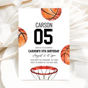 Basketball Birthday Invitation, ANY AGE Jersey Number Basketball Invitation Boy Birthday Party Editable Template 26BA