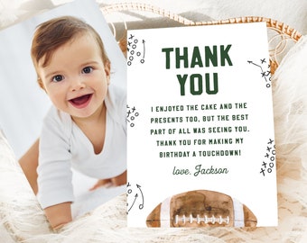 Editable Football Birthday Party Thank You Card with Photo Football Prefilled Thank You Note Template for Kids 1024