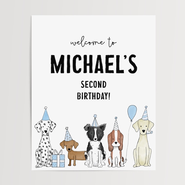 Dog Birthday Party Welcome Sign, Puppy Pawty Welcome Sign, Dog Theme Birthday Welcome Sign, Dog Welcome Sign Editable Template 1015