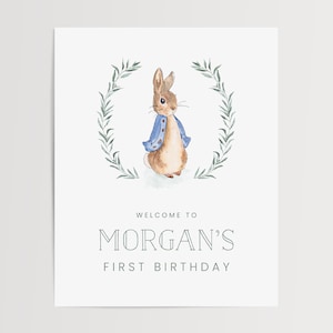 Peter Rabbit Birthday Welcome Sign, Blue Peter Rabbit Welcome Sign, Peter Rabbit Boy First Birthday Sign, Peter Rabbit 16x20 Sign 1011