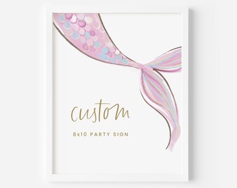 Editable Mermaid Custom Sign Pink Mermaid 8x10 Customizable Party Sign Mermaid Birthday Decorations Digital Download Template 1004