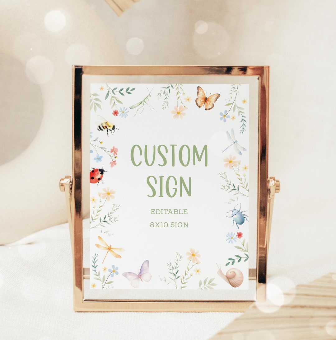 Bug Girl Birthday Editable Sign, Insect Party 8x10 Customizable Party ...