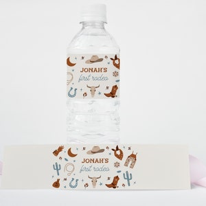 Editable First Rodeo Water Bottle Label, Western Cowboy Birthday Water ...
