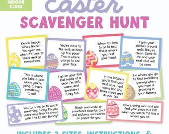 Easter Scavenger Hunt, Indoor Easter Egg Treasure Hunt Game for Kids, 24 Clues & Two Sizes, Editable AND Printable Instant Download 01EB