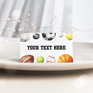 Sports Food Label, Sport Birthday Place Card, Rookie Year Buffet Card, Sports Theme Party Tent Card Editable Template 14SP