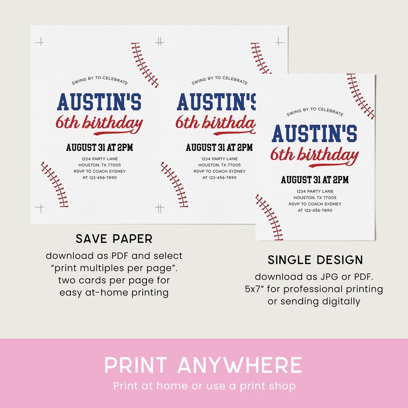 Baseball Birthday Invitation, Baseball Invite, Boy Birthday Party Baseball Invitation Editable Template 75BB image 6