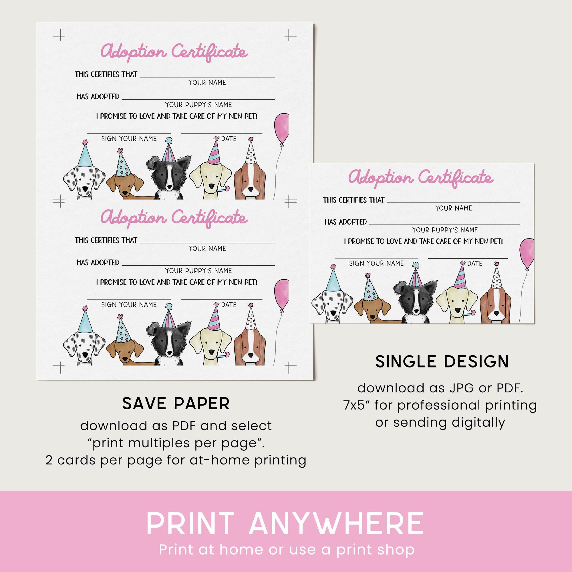 Adopt a Puppy Girl Birthday Sign, Puppy Adoption Certificate, Adopt a ...
