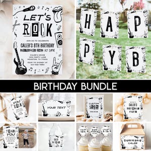Rock and Roll Birthday Party Bundle, Let's Rock Invitation, Guitar Music Rock n Roll Boy Birthday Bundle Editable Templates ANY AGE 40RR