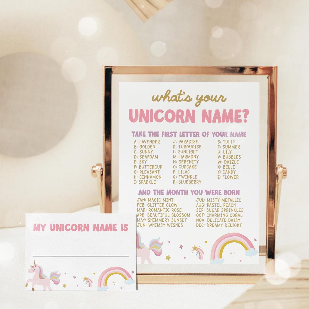 What's Your Unicorn Name Game, Rainbow Party Birthday Activity, Magical ...