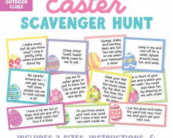 Easter Scavenger Hunt, Outdoor Easter Egg Treasure Hunt Game for Kids, 24 Clues & Two Sizes, Editable AND Printable Instant Download 01EB