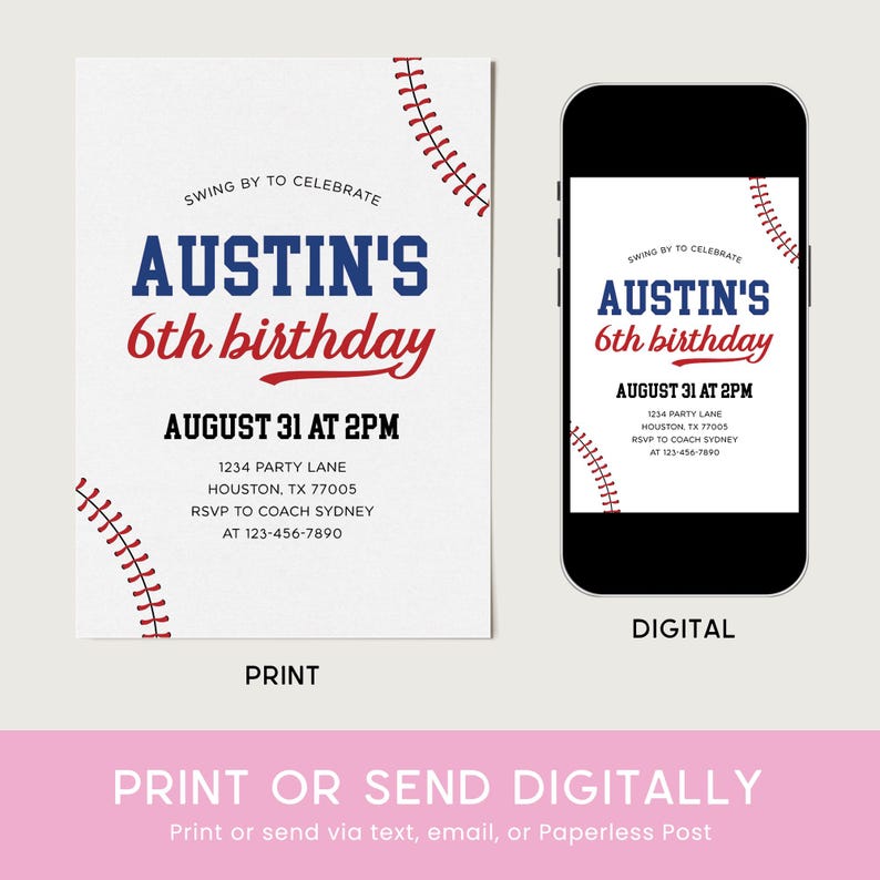 Baseball Birthday Invitation, Baseball Invite, Boy Birthday Party Baseball Invitation Editable Template 75BB image 5
