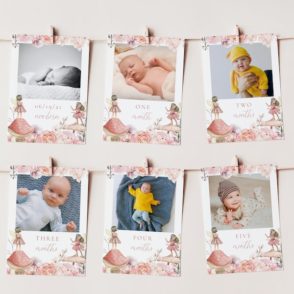 Fairy First Birthday Photo Banner, Fairy First Birthday Milestone Photo Cards, Enchanted Floral Fairy Newborn-12 Months Photo Banner FAI1