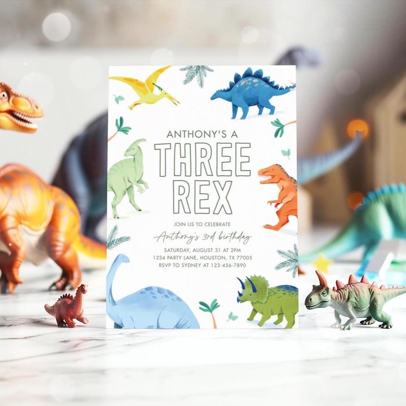 three rex birthday invitation