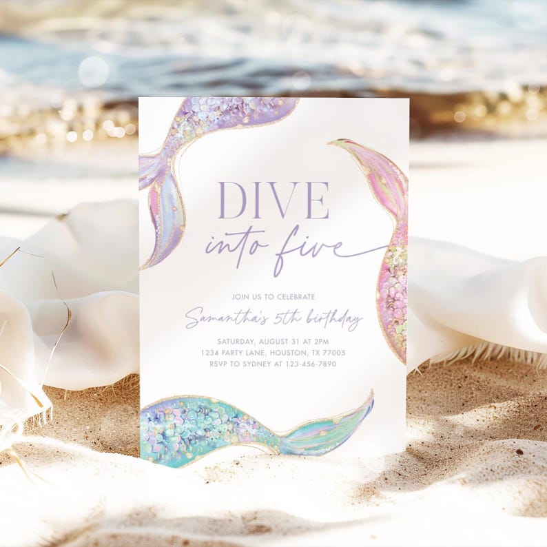 dive into five mermaid invitation