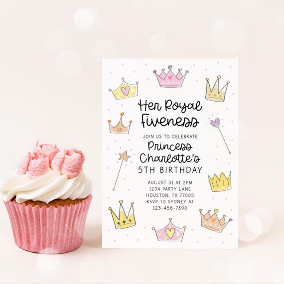 Her Royal Five-ness Invitation, Princess 5th Birthday Party, Her Royal Fiveness Girl 5th Birthday Invite Editable Template 49PR