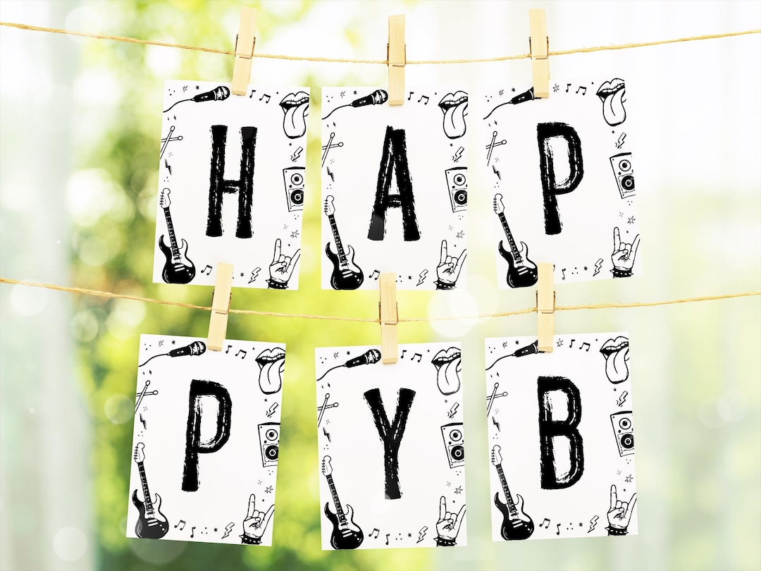 Rock and Roll Happy Birthday Banner Rock N Roll High Chair Banner Music
