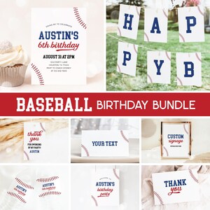 Baseball Birthday Bundle, Baseball Invitation, Baseball Boy Birthday Party Bundle Editable Templates 75BB