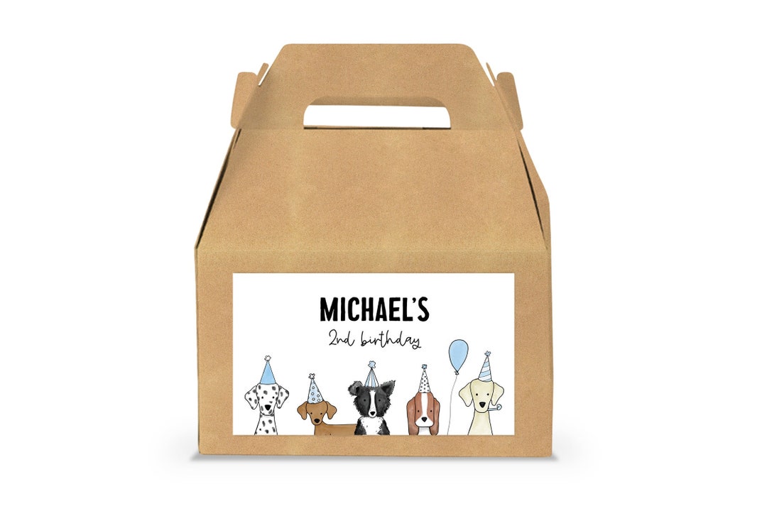 Editable Dog Birthday Gable Box Label, Puppy Carrier Favor Box Label ...