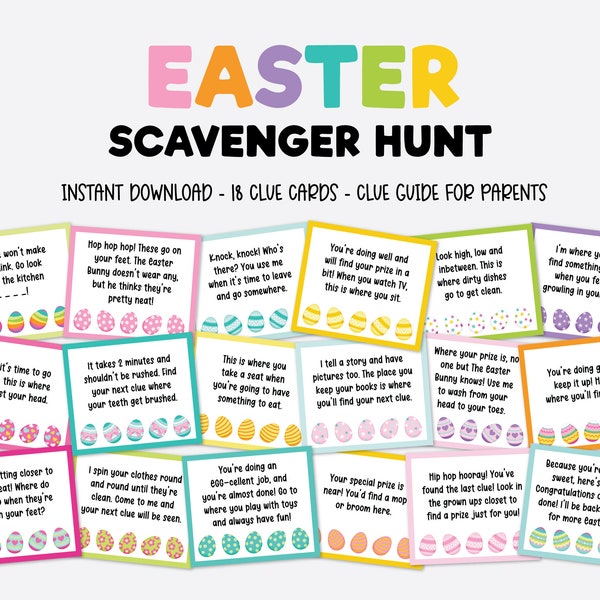 Easter Scavenger Hunt, Indoor Easter Scavenger Hunt, Easter Game for Kids, Easter Treasure Hunt for Kids, Printable Instant Download EB1