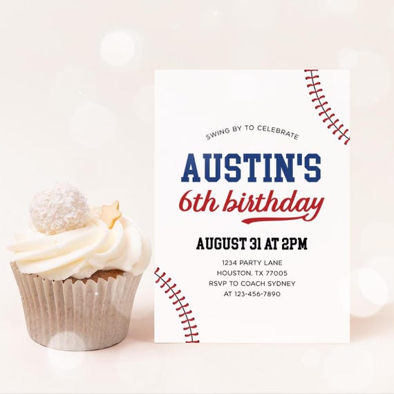 Baseball Birthday Invitation, Baseball Invite, Boy Birthday Party Baseball Invitation Editable Template 75BB