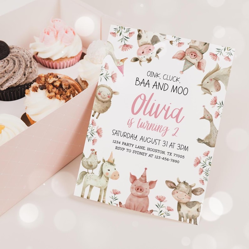 farm girl 2nd birthday invitation